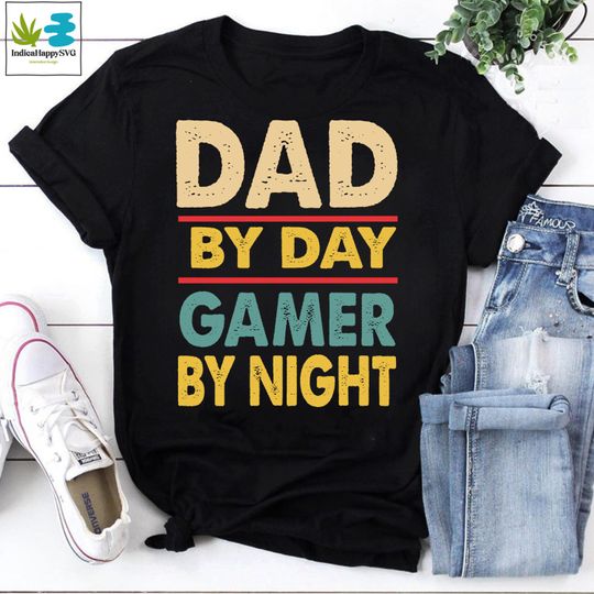 Discover Dad By Day Gamer By Night Vintage T-Shirt, Father's Day Shirt, Daddy Shirt