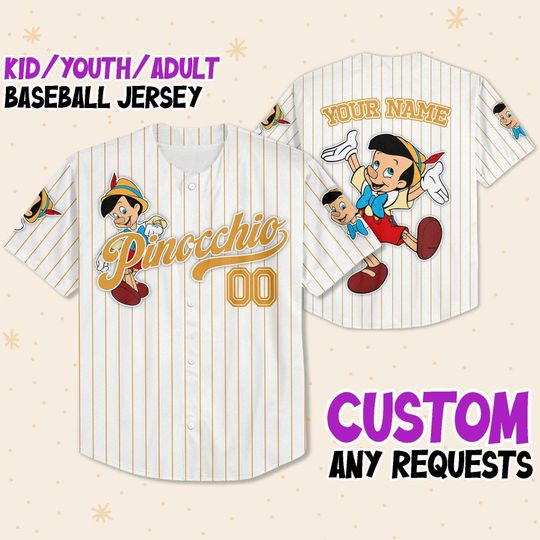 Personalized Disney Pinocchio Stripe Fun Baseball Jersey