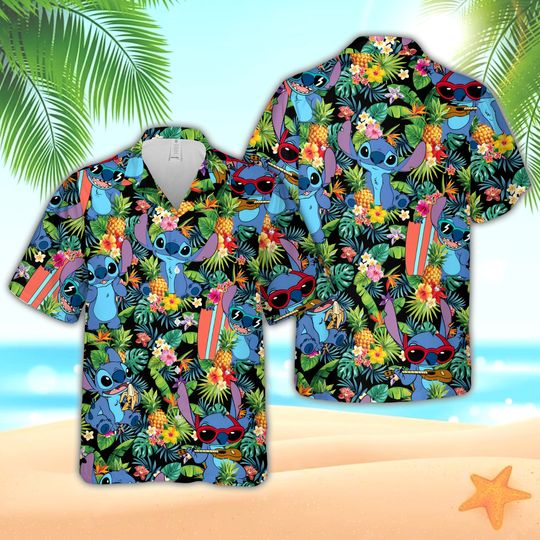 Ddisneyland Beach Shirt Ddisney Stitch Family Summer Vacation Matching Shirt Tropical Pattern Stitch Beach