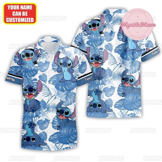 Personalized Stitch Button Shirt, Disney Stitch Button Up Shirt, Lilo Stitch Summer Shirt