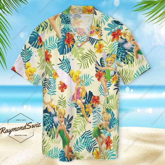 Tinker Bell Button Shirt, Tinkerbell Hawaiian Shirt, Tinkerbell Beach Shirt