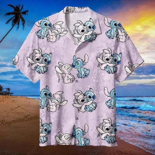 Stitch And Angel Hawaiian Shirt, Stitch Tropical Shirt, Disney Stitch Shirt