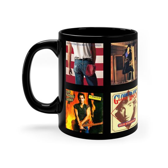 Bruce Springsteen Born in the USA mug, with images of the album and singles covers