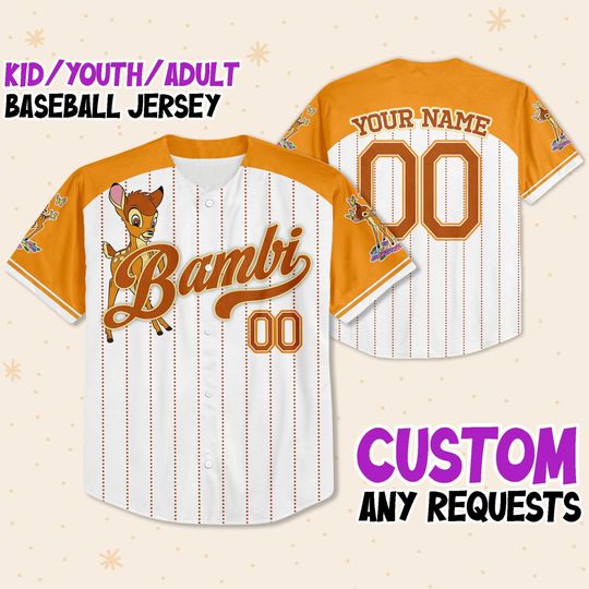 Custom Disney Bambi Happy, Custom Disney Game Day Kid Adult Baseball Jersey