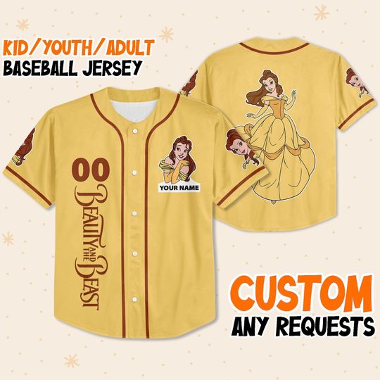 Custom Disney Beauty and the Beast Prince Simple Yellow, Custom Disney Baseball Jersey