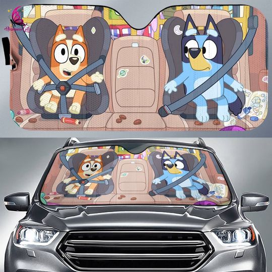 BlueyDad and Bingo Auto Sunshade Car, Blue Dog Car Sunshade, Janet and Rita