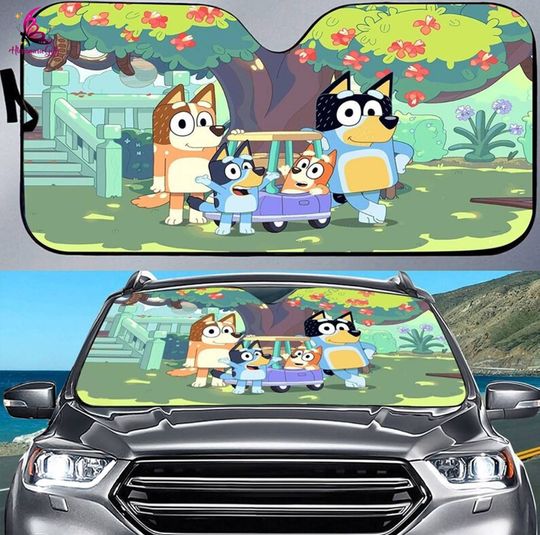 BlueyDad Family Car Sunshade, Cartoon Car Sunshade, BlueyDad Car Sunshade