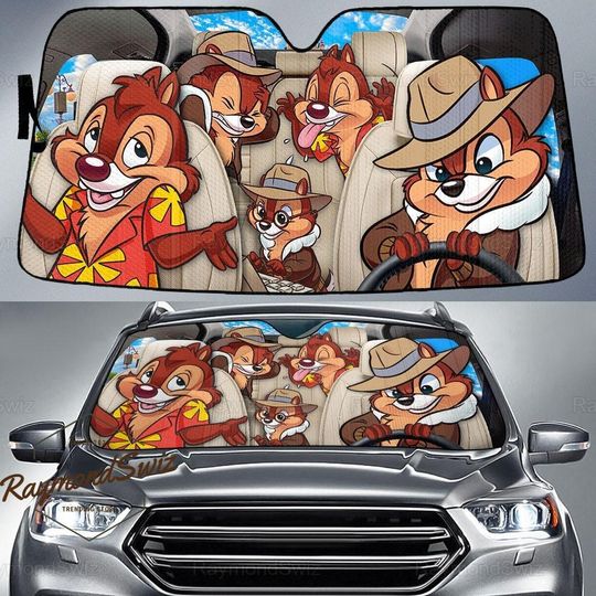 Chip And Dale Car Sunshade, Disney Couple Sunshade, Disney Family Sunshade