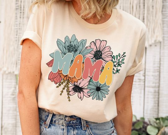 Discover Retro Floral Mama T-shirt, Mom Shirt for Mom for Mother's Day, Mama T-shirt, Shirt for Mom