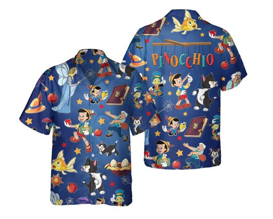 Retro Pinocchio Characters Hawaiian Shirt, Geppetto Figaro