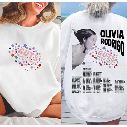 Discover Olivia Rodrigo Guts Tour 2024 Shirt, Olivia Rodrigo Double Sided Shirt