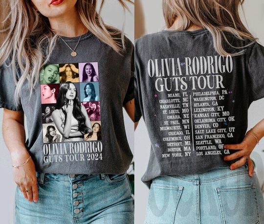 Discover Olivia Rodrigo Guts Tour 2024 Shirt, Olivia Rodrigo Double Sided Shirt