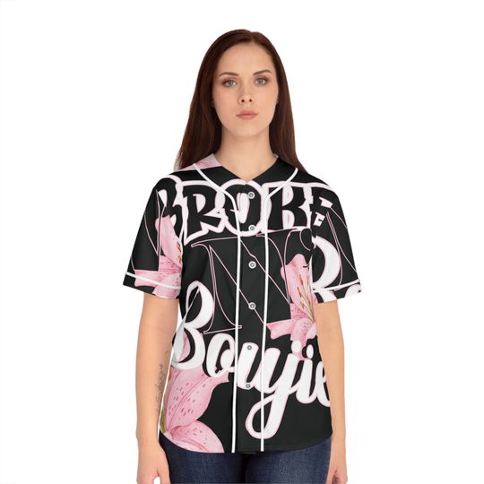 Pink Flowers, Pink Lily Print, Women's Baseball Jersey