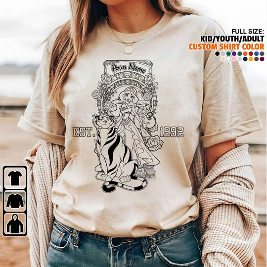 Custom disney princess jasmine with tiger Unisex T-Shirt, Jasmine Princess Shirt
