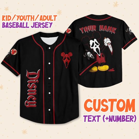 Personalized Horror Disney Mickey Scream Scary Mask Custom 3D Disney Baseball Jersey