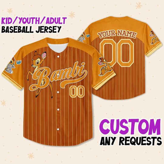 Discover Personalized Disney Bambi Brown Border Baseball Jersey