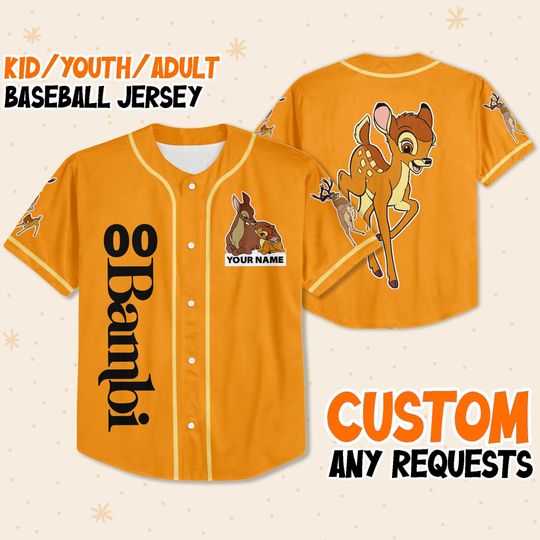 Personalized Disney Bambi Orange Baseball Jersey