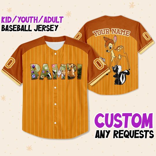 Discover Personalized Disney Bambi Orange Border Baseball Jersey