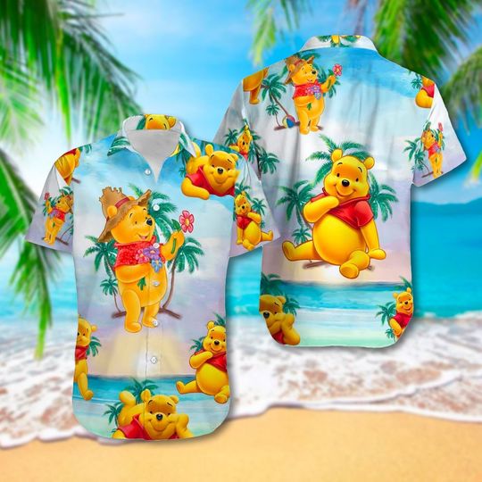 Discover Cute Animated Honey Bear Aloha Shirt, Classic Yellow Bear And Friends Hawaiian Shirt