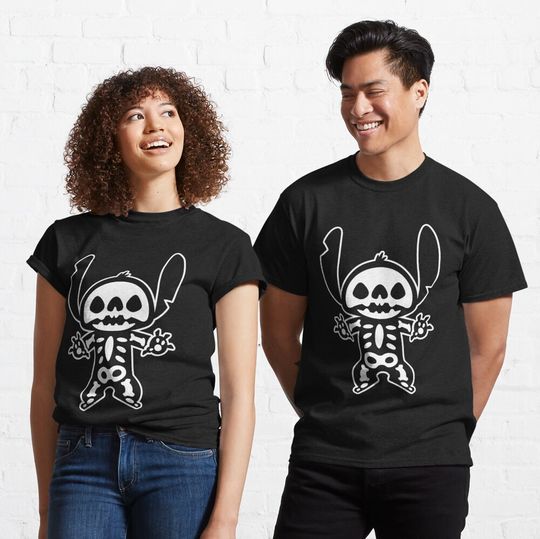 Stitch Halloween Skeleton Gift For Fans, For Men And Women, Christmas Day Classic T-Shirt