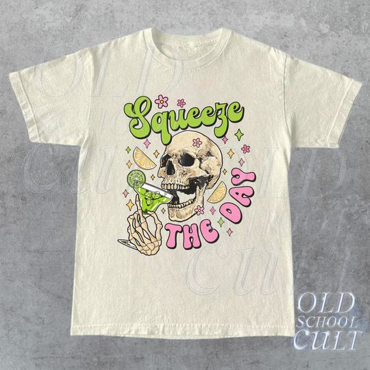 Discover Retro Squeeze The Day Graphic T-Shirt, Vintage Skeleton Y2k Shirt