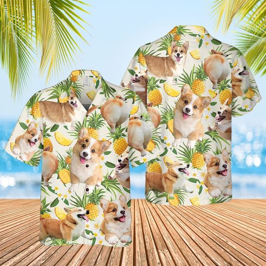 Corgi Tropical Hawaiian Shirt, Summer Corgi Shirt, Corgi Lover Shirt, Dog Hawaiian Shirt