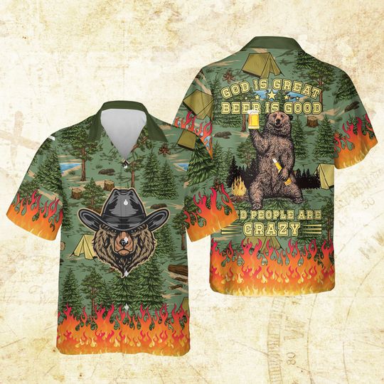 Camping Bear Drink Beer Hawaiian Shirt, Funny Camping Lover Shirt