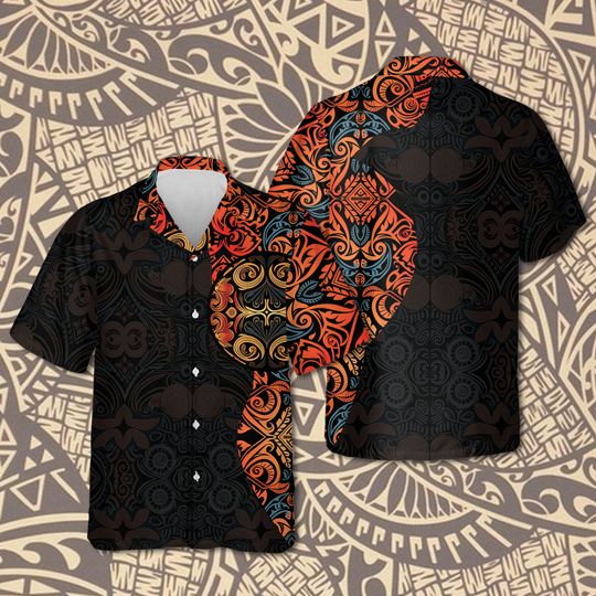 Discover Polynesian Pattern Hawaiian Shirt, Men Hawaiian Shirt, Island Trip Hawaiin Shirt