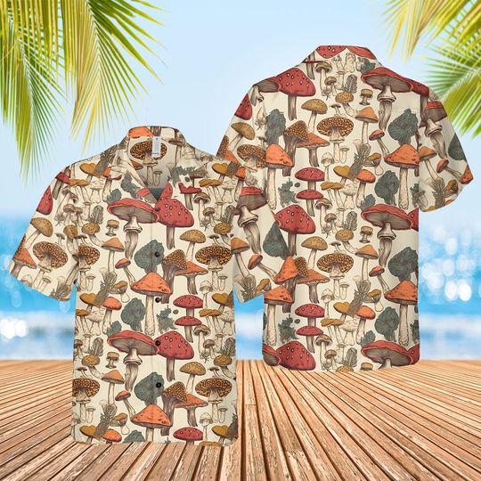 Mushroom Hawaiian Shirt, Retro Mushroom Shirt, Mushroom Lover Shirt