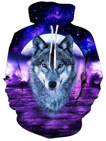 Discover Wolf 3D Print Hoodie Long Sleeve Pullover For Adults Women Men Hoodie
