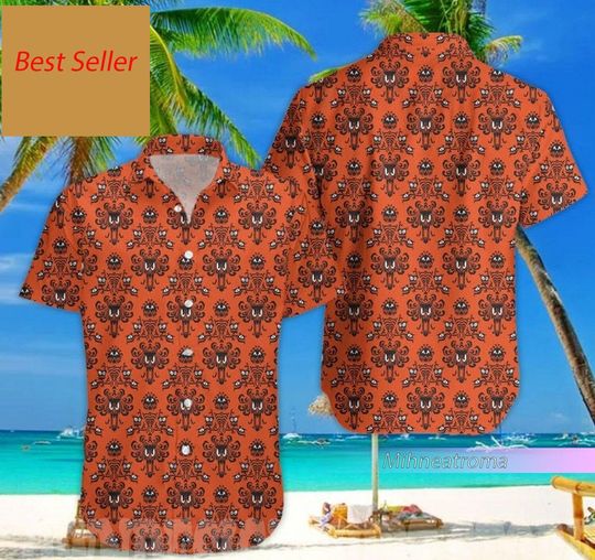 Discover Haunted Mansion Hawaiian Shirt, Seamless Skull Bat Hawaii Shirt