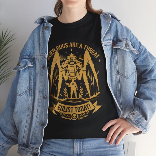 Discover Helldivers 2 Enlist Today Shirt | alien bugs are a threat Tactical Gaming Tee