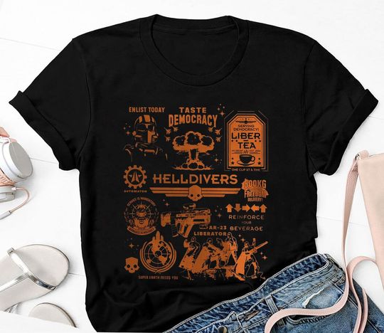 Discover Liber-Tea, Taste Democracy Helldivers Fan T-Shirt