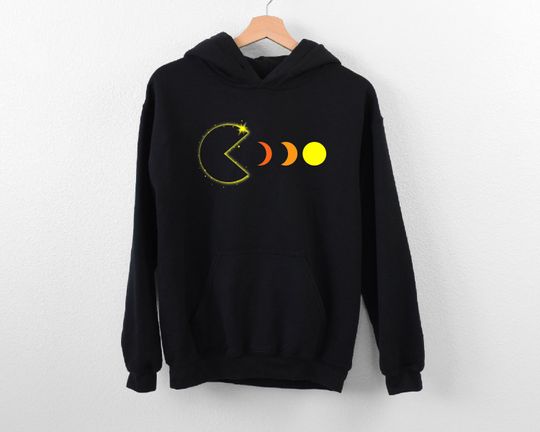 Total Solar Eclipse Hoodie, Eclipse April 8 2024 Hoodie, Eclipse Phases Totality Hoodie, Funny Solar Eclipse Pac Man Hoodie