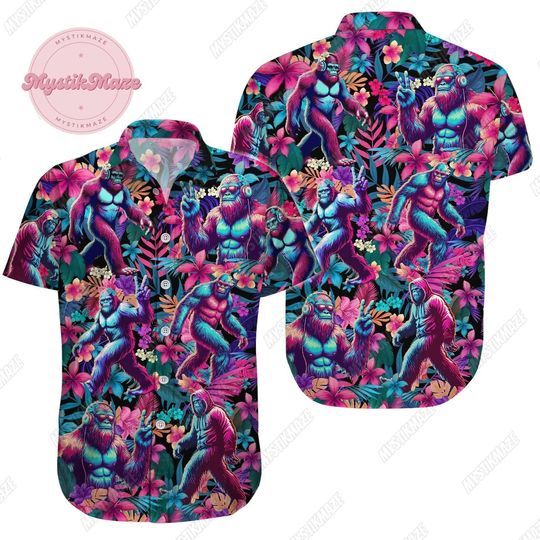 Discover Bigfoot Button Shirt, Bigfoot Hawaiian Shirt, Bigfoot Summer Shirt