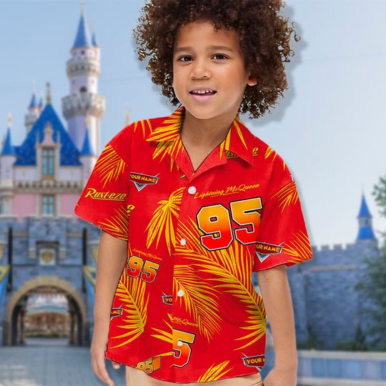 Discover Animated Racing Car Hawaiian Shirt, Tropical Lightning Cars Button Up Shirt