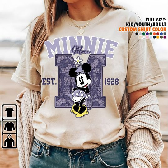 Custom M Minnie Mouse Unisex T-Shirt, Disney Squad Disney Family Matching Shirt