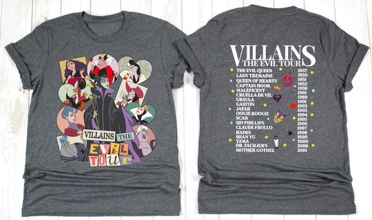 Discover Villains Evil Tour Vintage Disney Shirt, Disney Evil Queens Tee, Retro Disney Villains Characters Concert Music Shirt