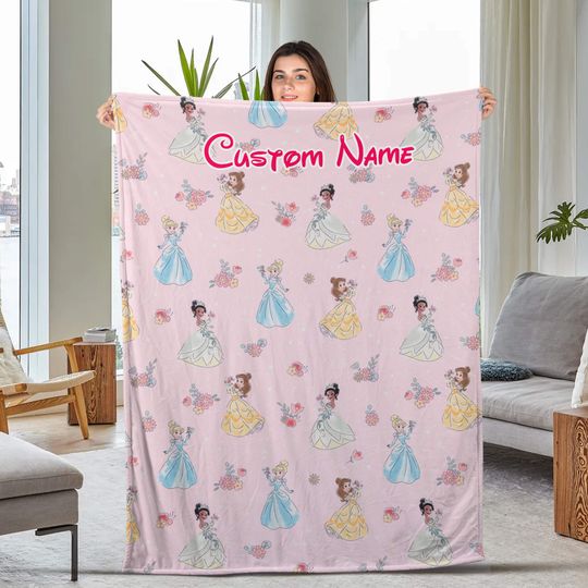 Personalized Disney Princess Throw Blanket, Disney Princess Birthday Girl