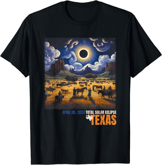 Discover Texas Total Solar Eclipse 2024 Commemorative Astronomical T-Shirt