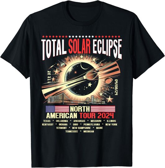 Discover Total Solar Eclipse 2024 North American Tour Funny Poster T-Shirt
