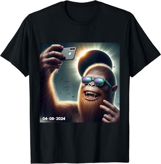 Discover Funny Bigfoot Taking A Selfie With Solar Eclipse 2024 Glasse T-Shirt