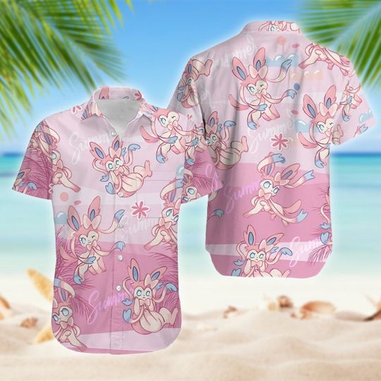 Animated Pink Fox 3D All Over Printed Hawaiian Shirt