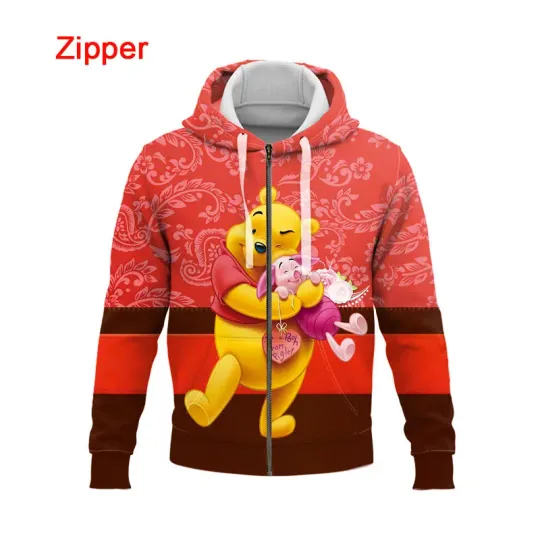 Disney Cute Winnie the Pooh and Piglet 3D Zip Hoodie