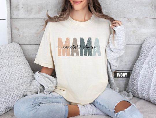 Discover Custom Mama T-shirt, Personalized Mom Shirt With Kids Names, Mothers Day Gift