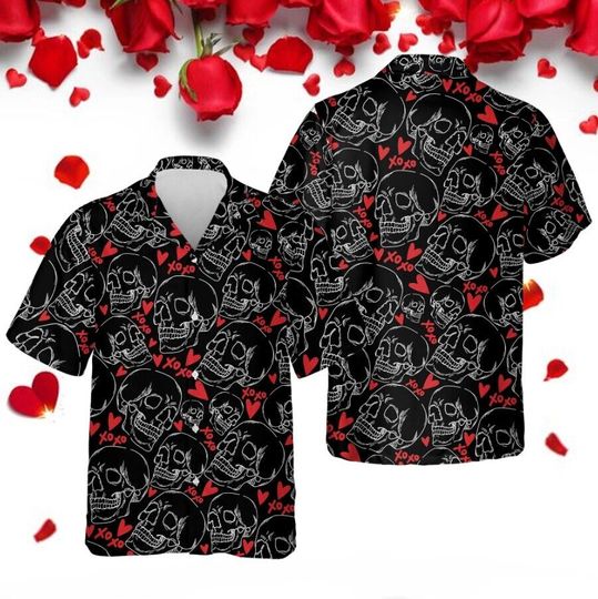 Discover Skeleton Love Hawaiian Shirt, Spooky Valentine Hawaiian Shirt