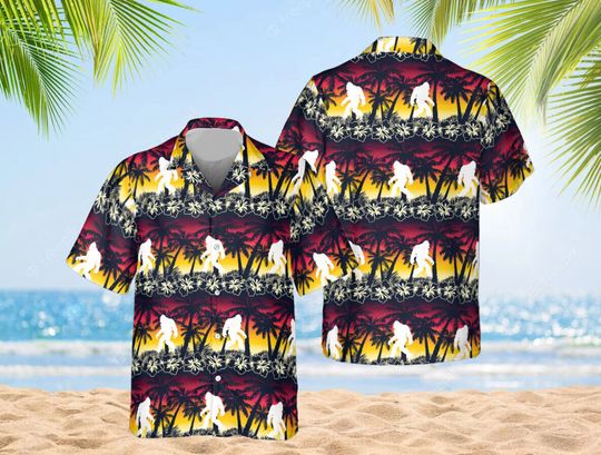 Discover Sunset Tropical Sasquatch Hawaii Shirt, Sasquatch Hawaiian Shirt