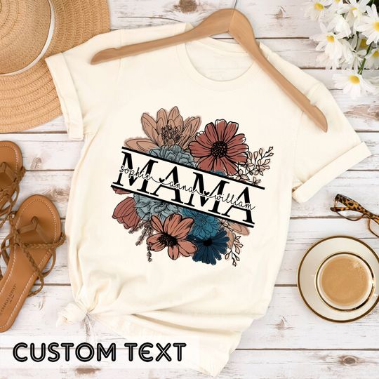 Floral Mama T-Shirt, Custom Mom Shirt With Kids Names, Gift For Mom
