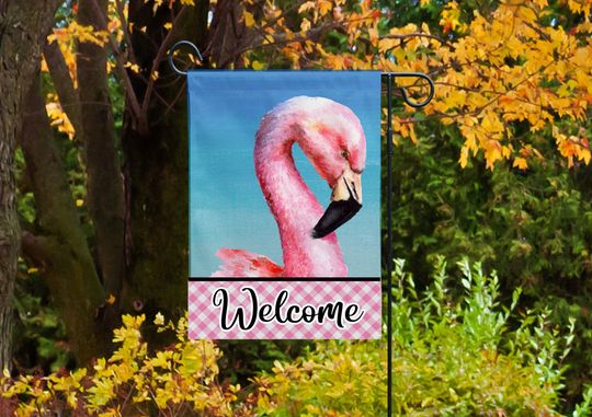 Flamingo Pink Gingham Welcome Garden Flag Sublimation