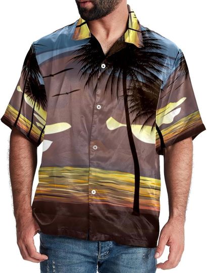 Discover Hawaiian Shirt Sunset Sky with Coconut Trees Beach
